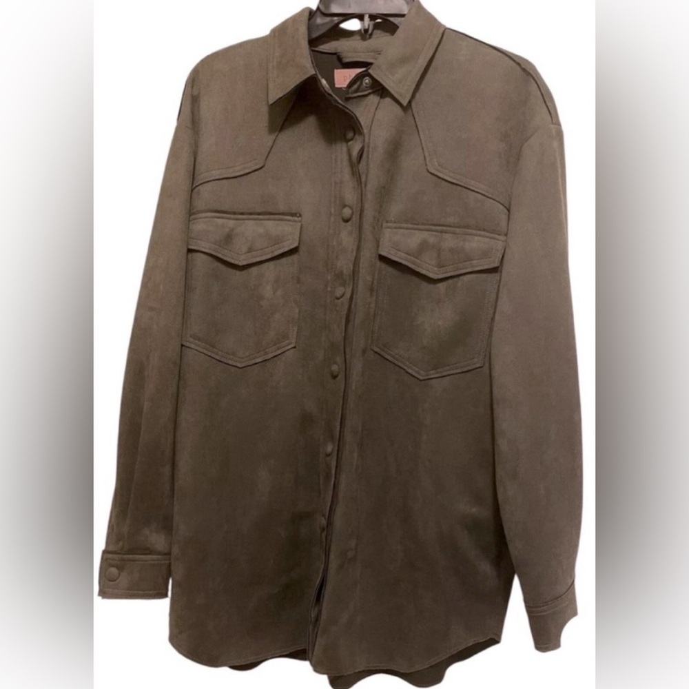 PHILOSOPHY RELAXED SHACKET JACKET WOMEN FAUX SUEDE OLIVE GREEN COLOR SIZE SMALL*